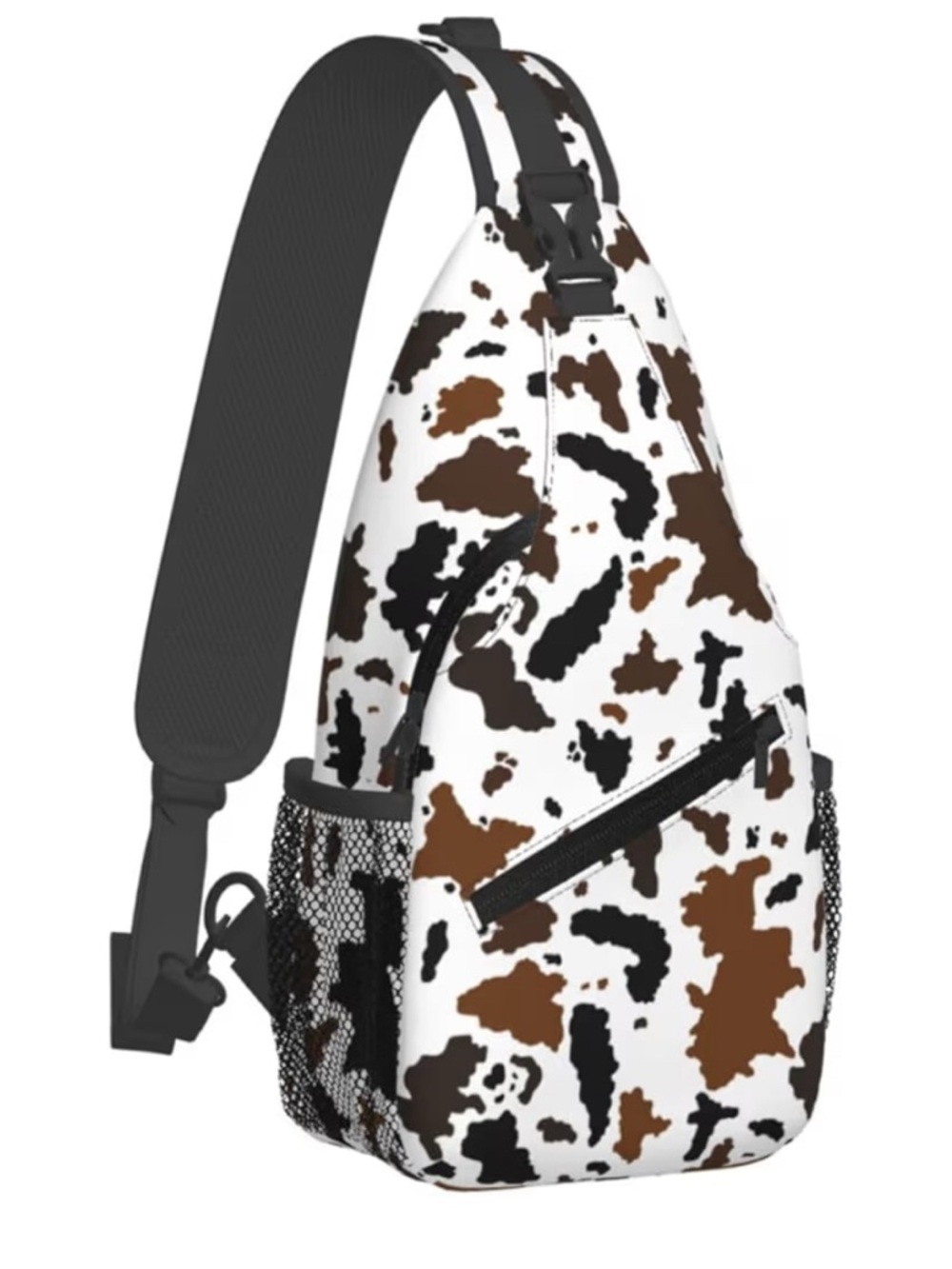 Amazon Men’s Cow-Print Sling Bag in White, Brown & Black